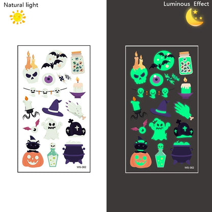 10Sheets Halloween Luminous Tattoo Stickers Ghost Pumpkin Kids Adults Halloween Party Decoration Glow In The Dark Supplies Gifts Beauty World Shop