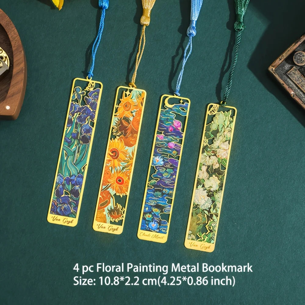 Vintage Oil Painting Metal Bookmarks - Hollow Hot Stamping Long Tassel Bookmarks - Stationery Gifts for Book Clubs, Book Lovers, Beauty World Shop