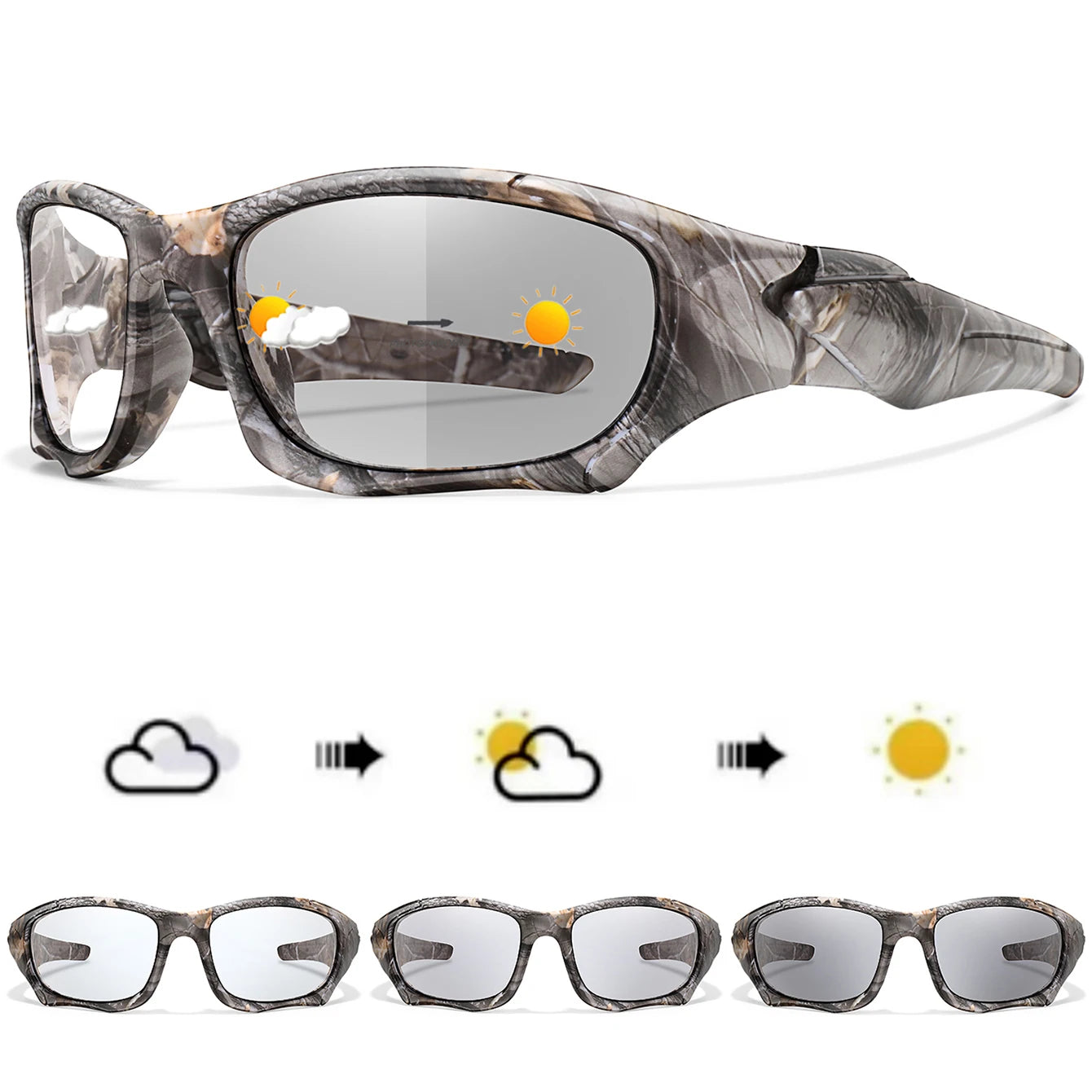 Photochromic Cycling Sunglasses Men Outdoor Sports Tactical Camouflage Goggles Vintage Driving Riding Fishing Windproof Beauty World Shop