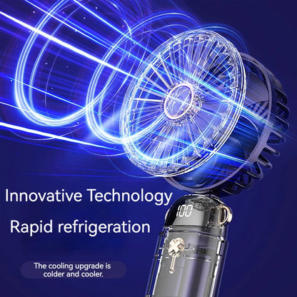 6000mAh Mini Handheld Fan 5 Speeds USB Charging Hanging Neck Fan LED Digital Display For Outdoor Sport Student Office Desk Fan