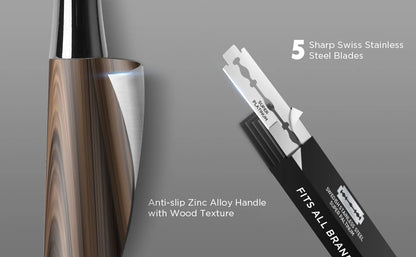Double Edge Safety Razor, Zinc Alloy Handle Razor with 5 Swiss Stainless Steel Blades, Heavy Duty Eco-Friendly Razor f Beauty World Shop