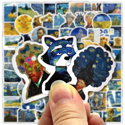 100Pcs Van Gogh Cute Stickers Pack Aesthetic Stationery Supplies Lot Korean Paper Kawaii Office Teacher School Diary Decoration Beauty World Shop