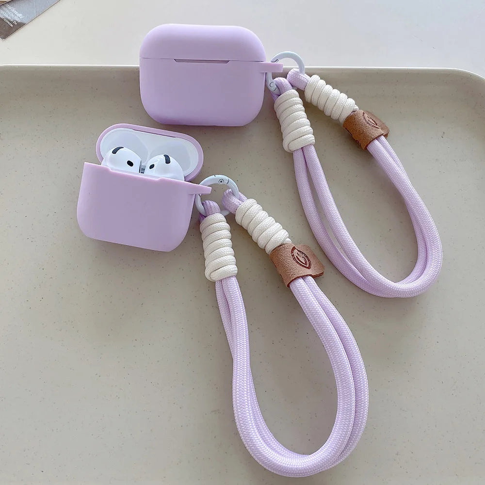 Lavender Purple Matte Silicone Joined Earphone Case for AirPods Pro 2 with Anti Loss Rope for AirPods 1 2 3 4 Soft Funda Cover
