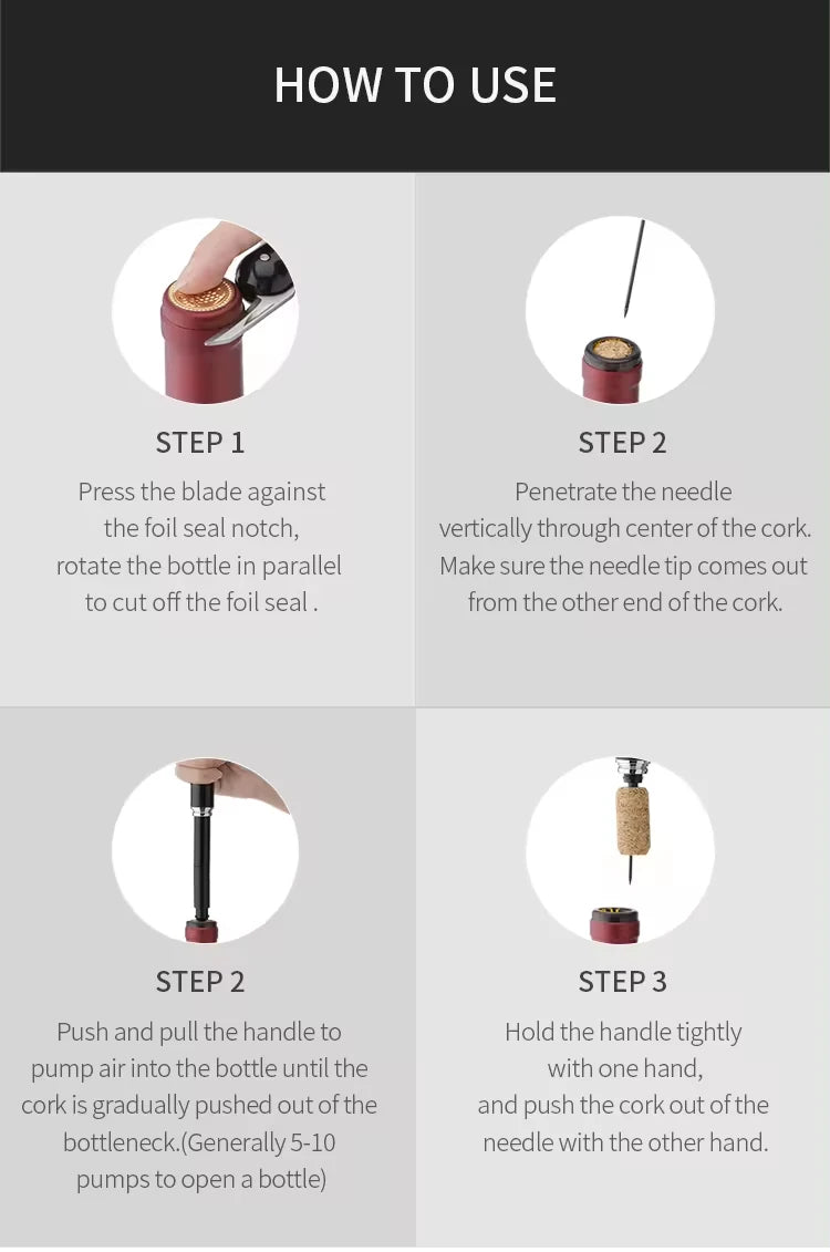 Portable Handheld 2-in-1 Air Pressure Wine Opener with Air Pump And Cork Remover Foil Cutter Compact Desktop Cicerone for Party Beauty World Shop