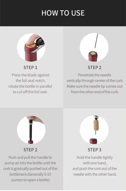 Portable Handheld 2-in-1 Air Pressure Wine Opener with Air Pump And Cork Remover Foil Cutter Compact Desktop Cicerone for Party Beauty World Shop