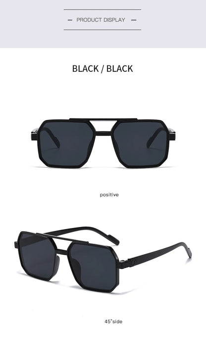 Hiking New Fashion Double Beam Polygonal Anti Light Glasses Retro Personalized Trendy Large Frame Eyewear European and American Beauty World Shop