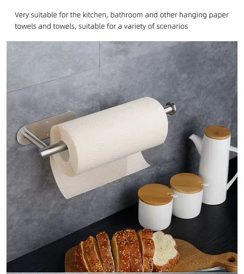 Kitchen Paper Towel Holder Adhesive Tissue Hanger Toilet Roll Paper Dispenser Cabinet Storage Napkin Rack Bathroom Accessories Beauty World Shop