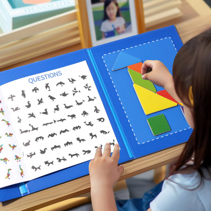 Magnetic Wooden Tangram Block Puzzle Game for Kids - Montessori Educational Intelligence Jigsaw Children's Gift Beauty Fashion