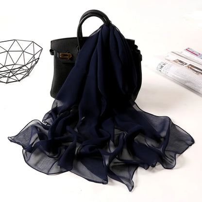 Fashion Four Seasons Women Plain Color Thin Soft Beach Thin Silky Georgette Scarf Shawls Long Wraps Beach Sunscreen Hijab Beauty World Shop