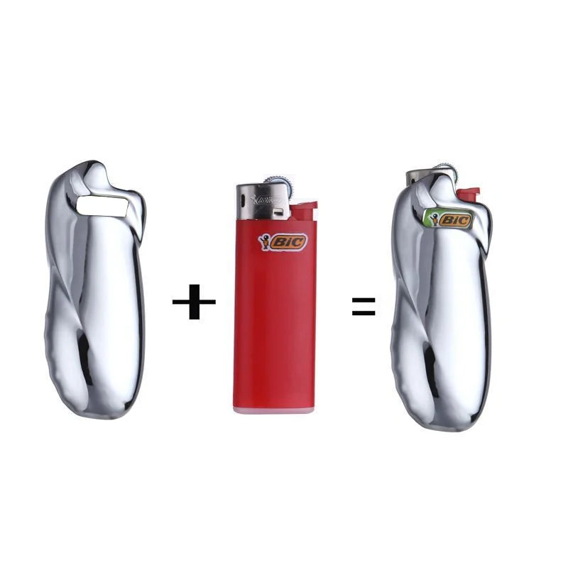 Clearance_Shiny Zinc Alloy Chromed Metal Shell For Small Bic Lighter J5 J25 No Lighter_Continuous updates Beauty World Shop
