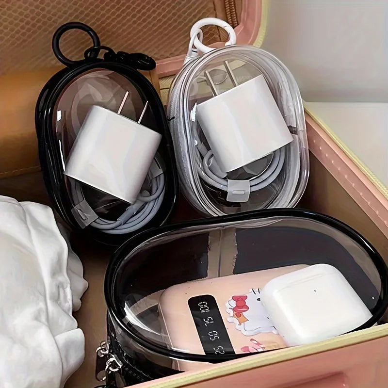 Portable Mini Clear Zipper Storage Bag - Space-Saving Organizer for Earphones & Chargers, Versatile with Handy Keychain Loop Beauty World Shop