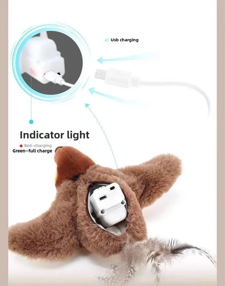 Interactive Pet Bird Toy Flapping Wings (with Catnip) USB-Rechargeable Touch-Activated Squeaky Plush Toy Flying Bird For Indoor Beauty World Shop
