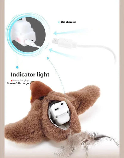 Interactive Pet Bird Toy Flapping Wings (with Catnip) USB-Rechargeable Touch-Activated Squeaky Plush Toy Flying Bird For Indoor Beauty World Shop