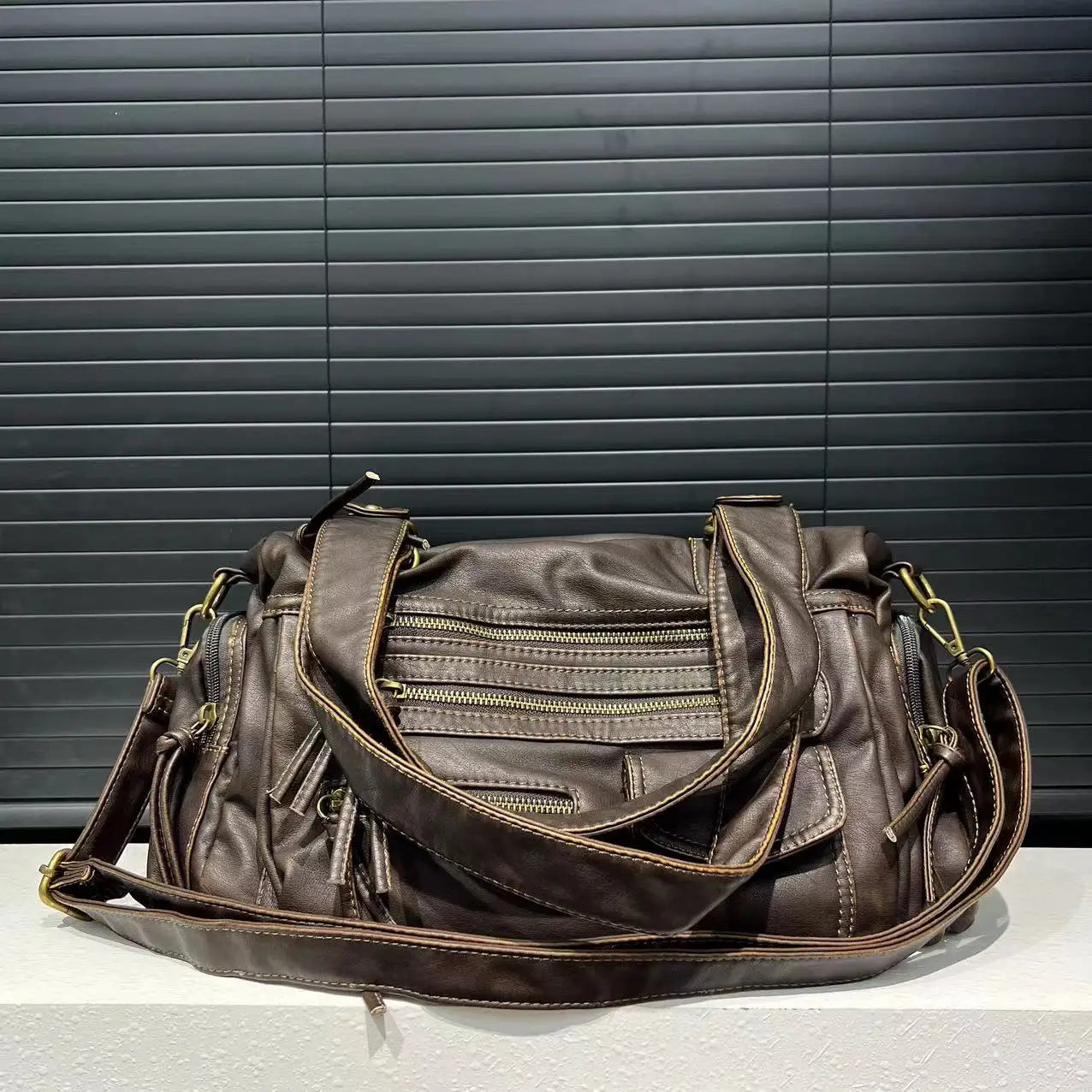 Y2K Hot Girl Single Shoulder Crossbody Bag Vintage Washed Leather Motorcycle Bag Large Capacity Multi Pocket Bag Beauty World Shop