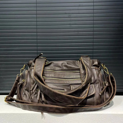 Y2K Hot Girl Single Shoulder Crossbody Bag Vintage Washed Leather Motorcycle Bag Large Capacity Multi Pocket Bag Beauty World Shop