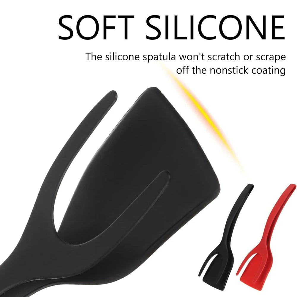 New 2 in 1 Grip Flip Spatula Tongs Egg Flipper Spatula Nylon Non Stick Coating Pancake Fish French Toast Omelet Making Tool Beauty World Shop