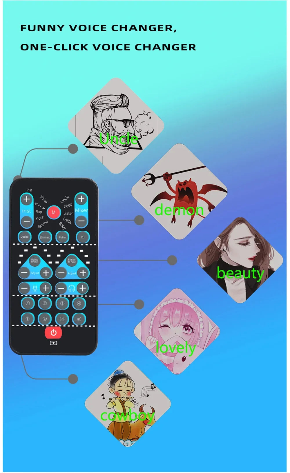 M10 Voice Changer Device Karaoke Function Male Female Voice Switch Universal Portable Sound Changer Card Fine Tuning for Live Beauty World Shop