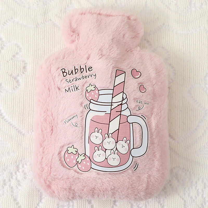 Cartoon Plush Rabbit Bear Hot Water Bottle Water Filling Velvet Small Portable Student Hand Warmer Cute Warm Water Bag Beauty World Shop