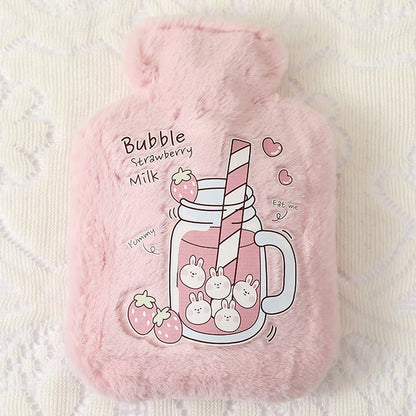 Cartoon Plush Rabbit Bear Hot Water Bottle Water Filling Velvet Small Portable Student Hand Warmer Cute Warm Water Bag Beauty World Shop
