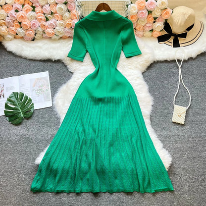 YuooMuoo Brand Fashion Vintage Turn-down Collar Knit Maxi Dress Elegant Single-breasted A-line Long Shirt Dress Lady Vestidos Beauty World Shop