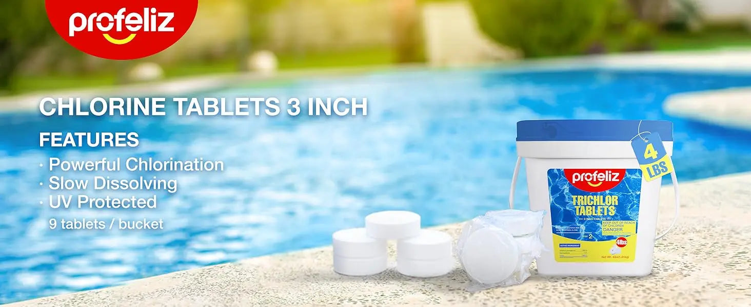PROFELIZ Chlorine Tablets 3 Inch for Swimming Pools, Kills Bacteria and Stops Algae, Slow Dissolving,Pool Chlorine Tablets,4lbs Beauty World Shop