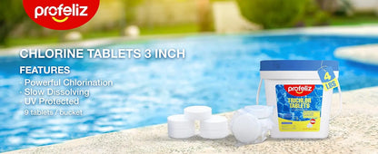 PROFELIZ Chlorine Tablets 3 Inch for Swimming Pools, Kills Bacteria and Stops Algae, Slow Dissolving,Pool Chlorine Tablets,4lbs Beauty World Shop