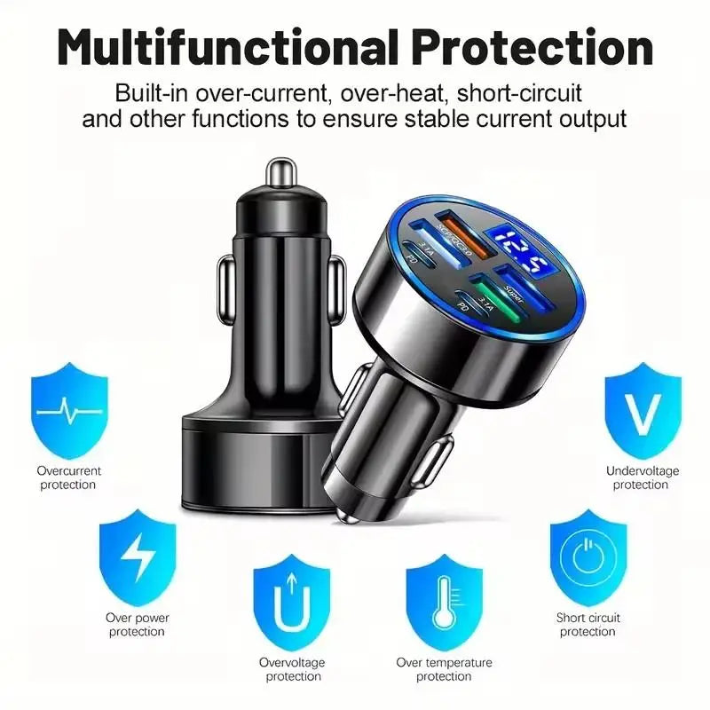 300W PD Car Charger QC3.1 Fast Charge 4USB+2PD ports Car Cigarette Lighter Plug Car Charger Flash Charge with Digital Display Beauty Trend Shop