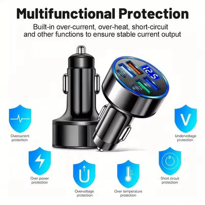 300W PD Car Charger QC3.1 Fast Charge 4USB+2PD ports Car Cigarette Lighter Plug Car Charger Flash Charge with Digital Display Beauty Trend Shop