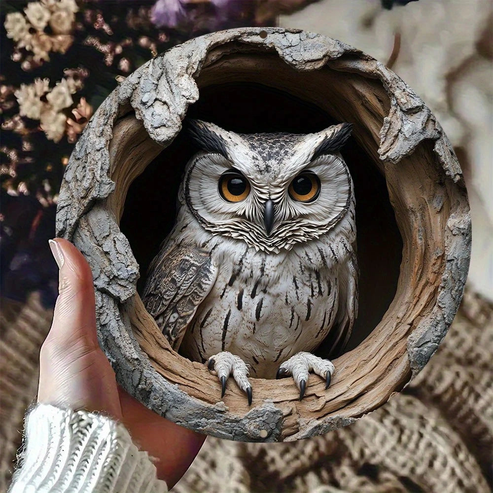 Contemporary Owl Wall Theme Round Wooden Home Kitchen Garden Club Garage Office Wall Decor Ideal Holiday Gift 8 inch Beauty World Shop