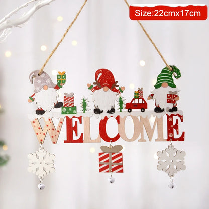 Gnome Santa Claus Wooden Hanging Ornament 2024 Merry Christmas Decoration for Home Door Xmas Tree Pendants Navidad New Year 2025 Beauty World Shop