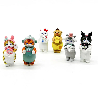 Mofusand Cats Wearing Sanrio Characters Clothes Holding Dolls Cute Figure Blind Box My Melody Kuromi Cinnomoroll Hello Kitty Beauty World Shop