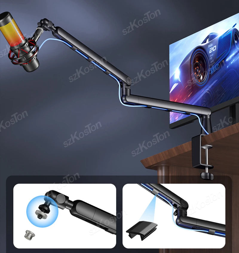 Professional Studio Low Profile Mic Arm with Extended Riser Cable Management Adjustable Microphone Stand for SM7B MV7 AM8 K688 Beauty World Shop