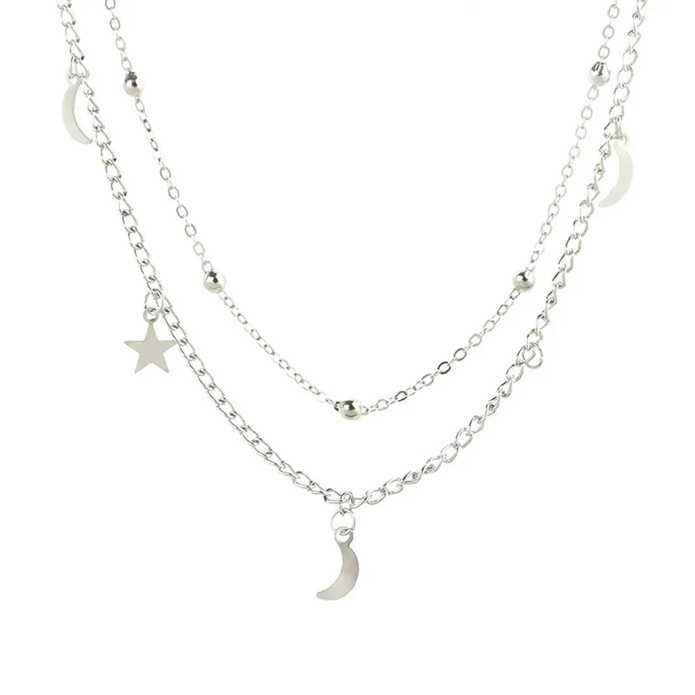 2025 New Fashion 2 Layer Star Moon Clavicle Chain Choker Necklace For Women Girl Party Jewelry Birthday Gifts Beauty World Shop