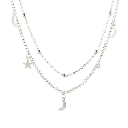 2025 New Fashion 2 Layer Star Moon Clavicle Chain Choker Necklace For Women Girl Party Jewelry Birthday Gifts Beauty World Shop