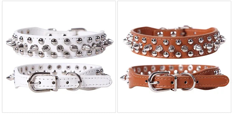 Adjustable Leather Pet Dog collar Neck Strap Supplies PU Leather Punk Rivet Spiked Dog Collar Pet Collars For Small Dog Cat Beauty World Shop