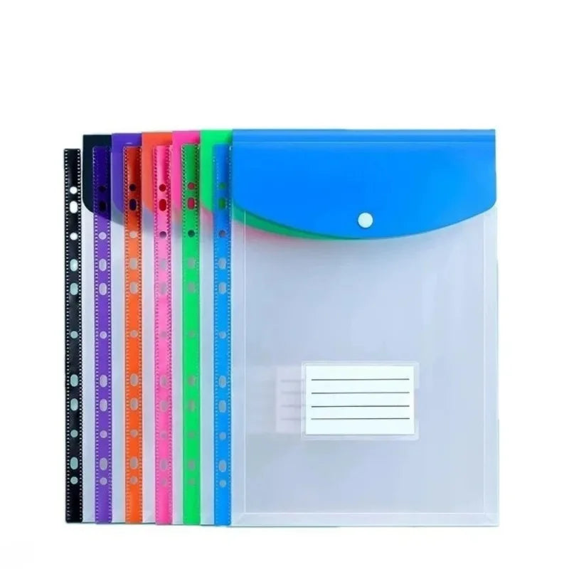 Pack of 6 A4 Plastic Covers with 11 Holes Adhesive Closure Compatible with 2/3/4 Rings for School And Office Supplies Beauty World Shop