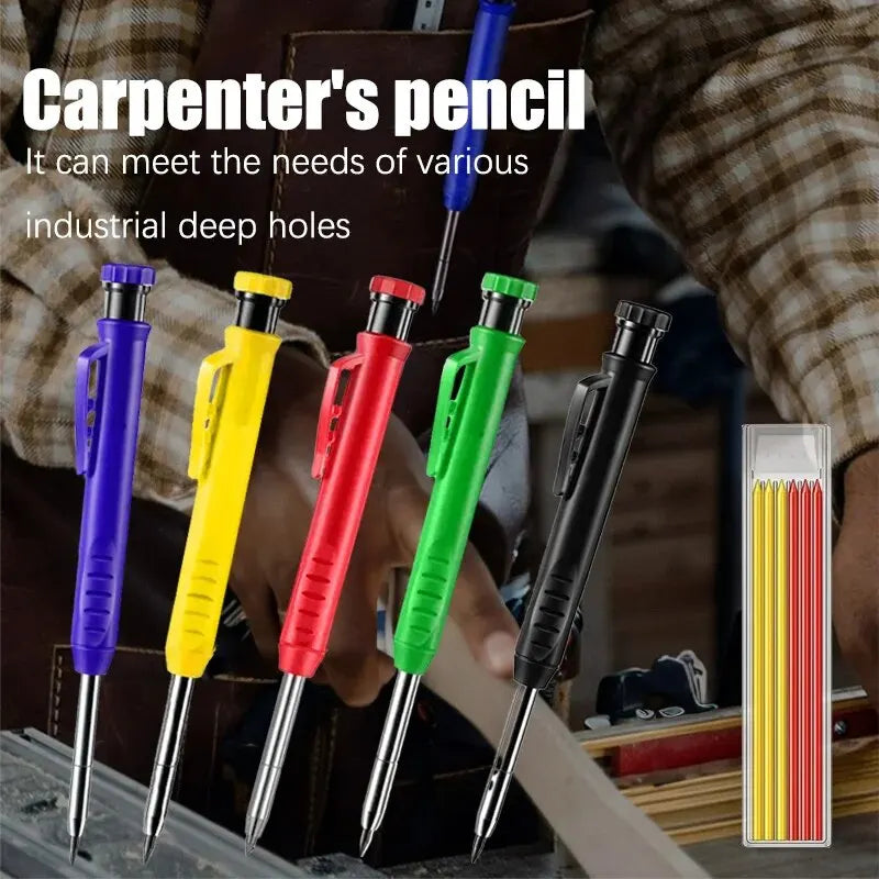 Solid Carpenter Pencil Set Woodworking Tools Mechanical Pencil 5 Colors Refill Construction Job Tools Carpentry Marking Scriber Beauty World Shop