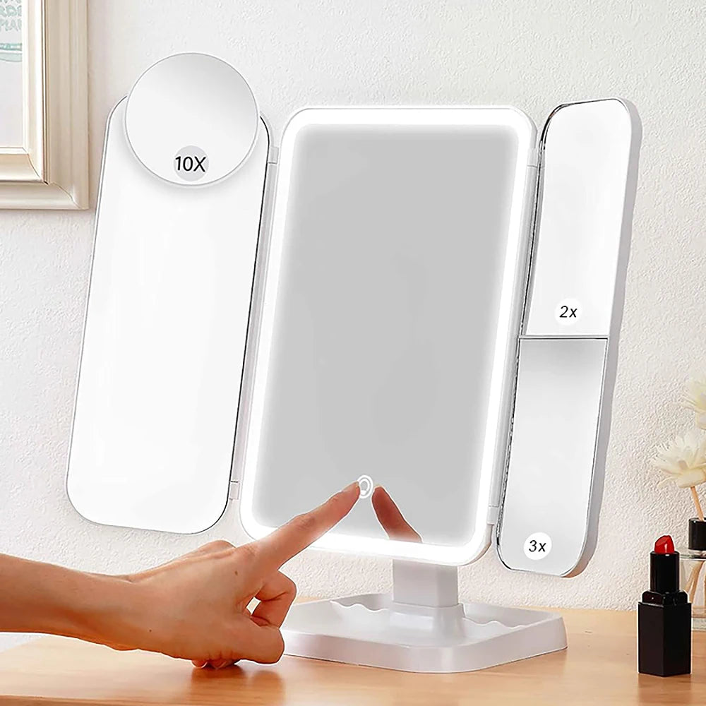 Trifold Makeup Mirror LED Lights Dorm Dressing Mirror Beauty Light up your fill light with Smart Complementary Makeup Mirror Tri