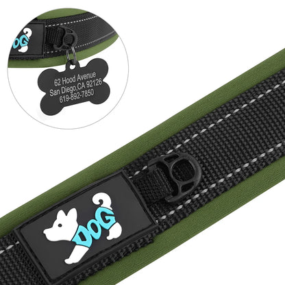 Reflective Personalized Dog Collar Engrave ID Nylon Collars Soft Padded Dogs Collar Adjustable for Small Medium Large Dogs Pug
