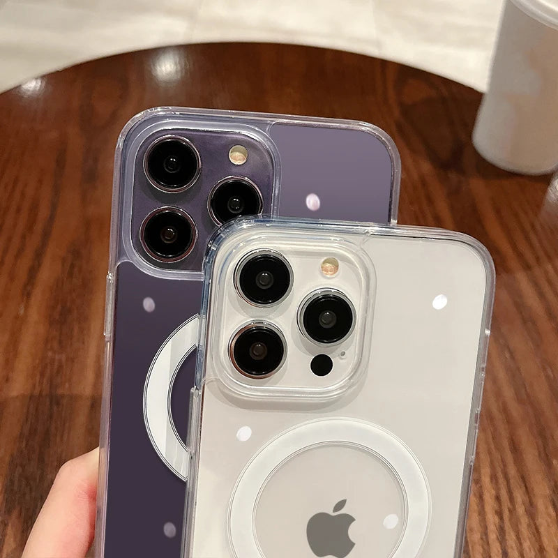 For Magesafe Magnetic Transparent Wireless Charge Case For iPhone 11 12 13 14 15 16 17 Air Pro Max Plus Mini Shockproof PC Cover Beauty World Shop