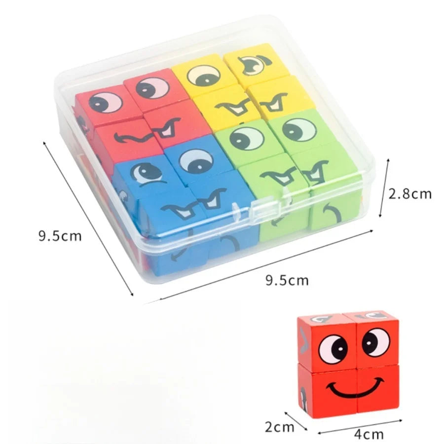 Kids Emotions Expression Game Wooden Cube Face Changing Board Cartoon Puzzle Toy Montessori Thinking Challenge Games Beauty Fashion
