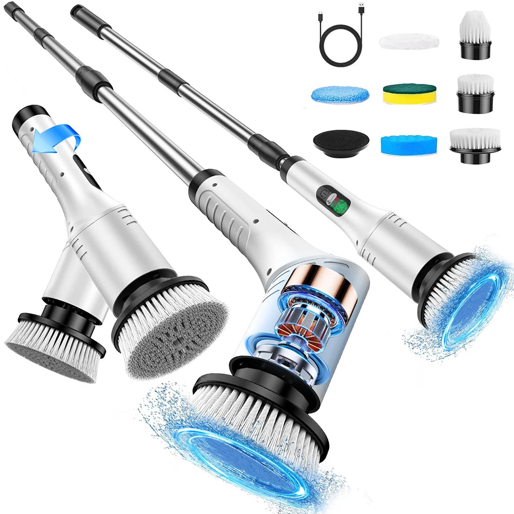 Upgraded electric rotary brush, with a display screen, fully waterproof, and adjustable handle brush head,a home cleaning wonder