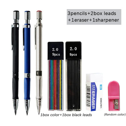Mechanical Pencil Set 2.0mm with 2B Black/Colors Lead Refill for Writing Sketching Art Drawing Painting School Automatic Pencils Beauty World Shop