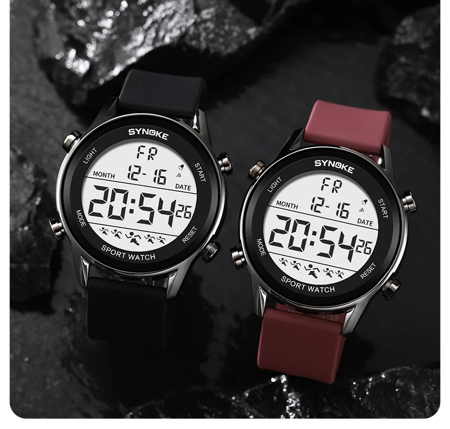 SYNOKE Men Outdoor Sports Multifunctional Waterproof Large Screen Display Luminous LED Digital For Men Fashion Silicon Watch Beauty World Shop