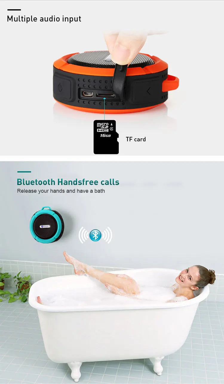 C6 Portable Wireless Bluetooth Speaker Waterproof Suction Cup Outdoor Sport Sound Box Mini Subwoofer Audio TF Mobile Loudspeaker