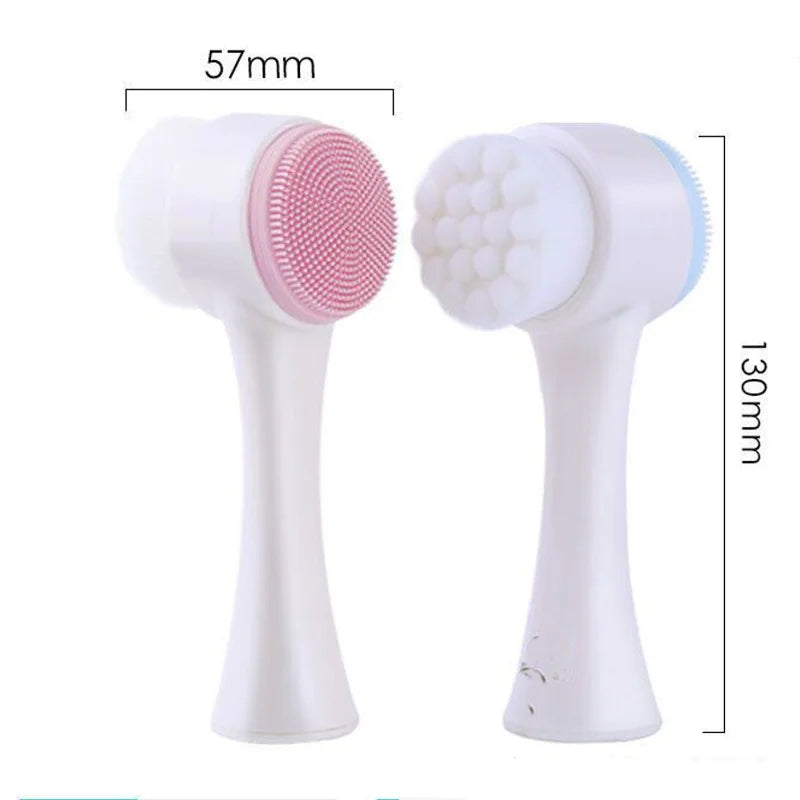 3D Double Silicone Facial Cleansing Brush Manual Massage Facial Brush Soft Bristles Exfoliator Double Sided Face Wash Brush Beauty World Shop