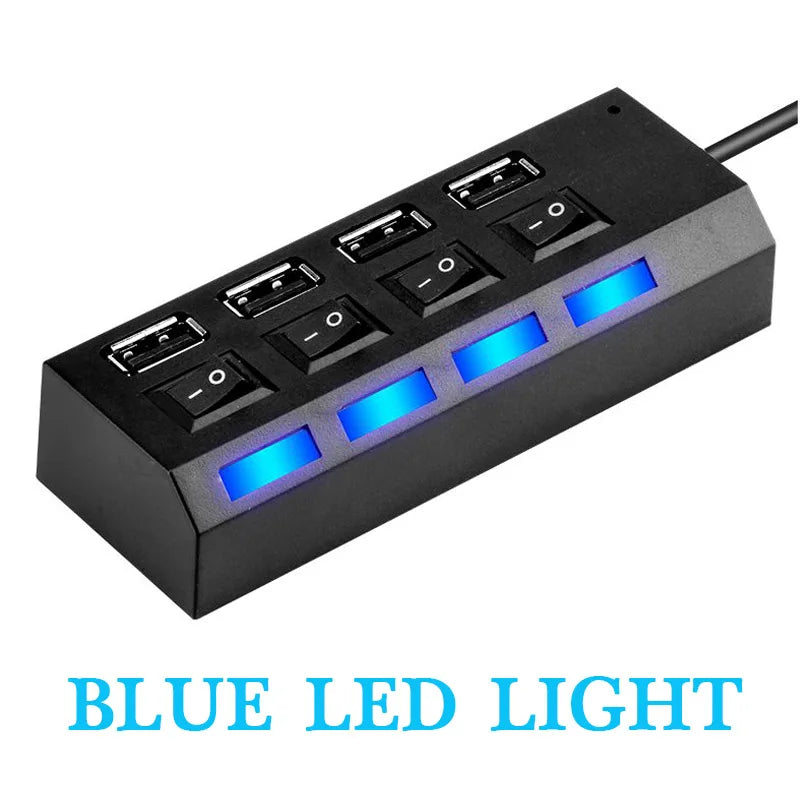 High Speed 4/7 Ports USB HUB 2.0 Adapter Expander Multi USB Splitter Multiple Extender with LED Lamp Switch for PC Laptop Beauty World Shop