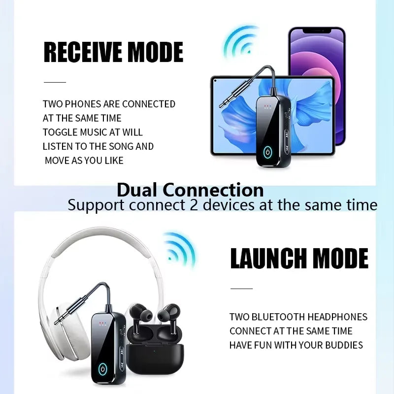 Bluetooth 6.0 AUX Audio Transmitter Receiver 2 IN 1 Wireless Adapter 3.5MM With Mic HiFi Stereo Music For Car TV PC Airplane Beauty World Shop