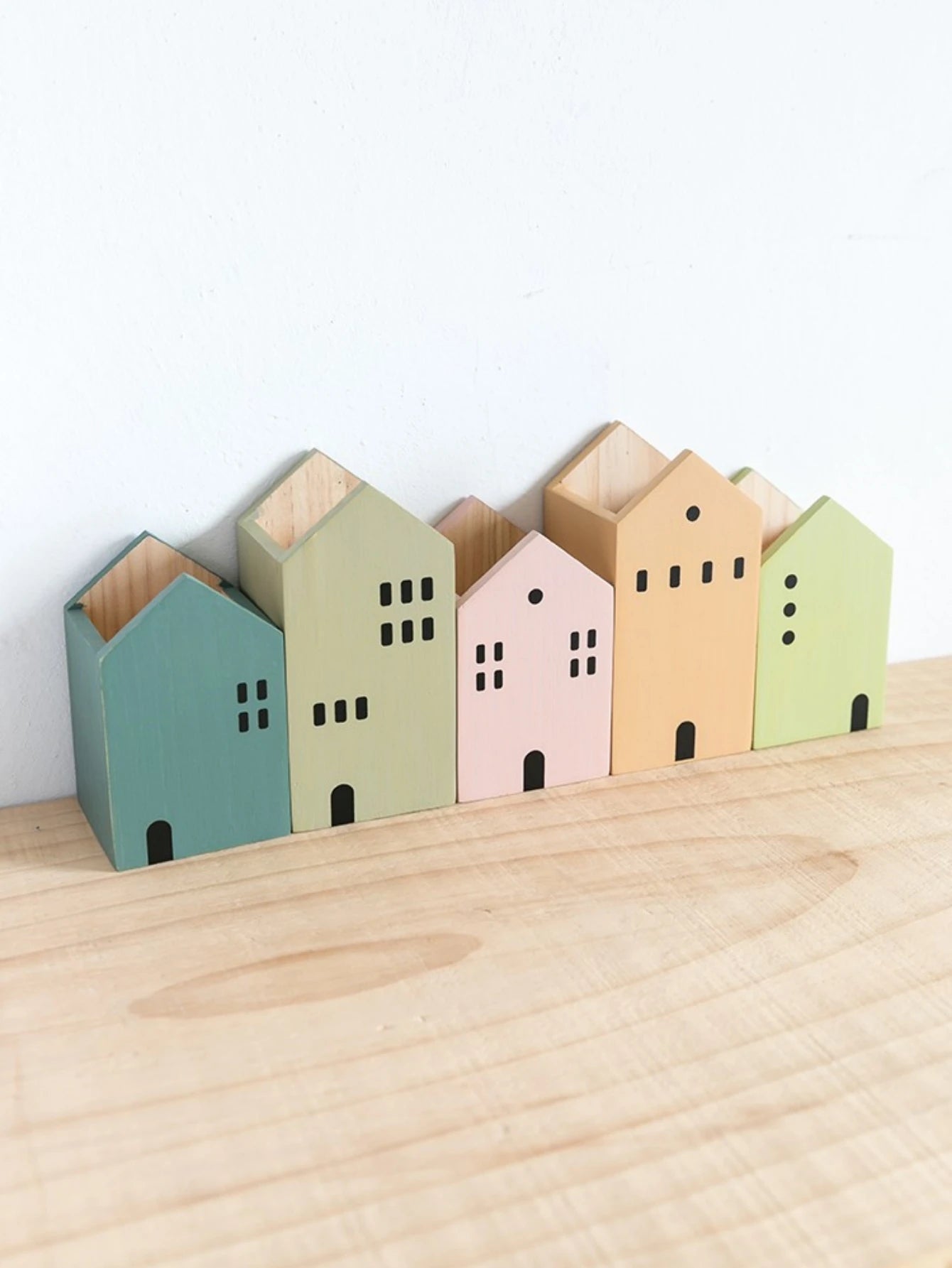 Cartoon House Wooden Pen Holder Pencil container Makeup Brush Stationery storage box Student/ Office Desktop Storage Organiser Beauty World Shop