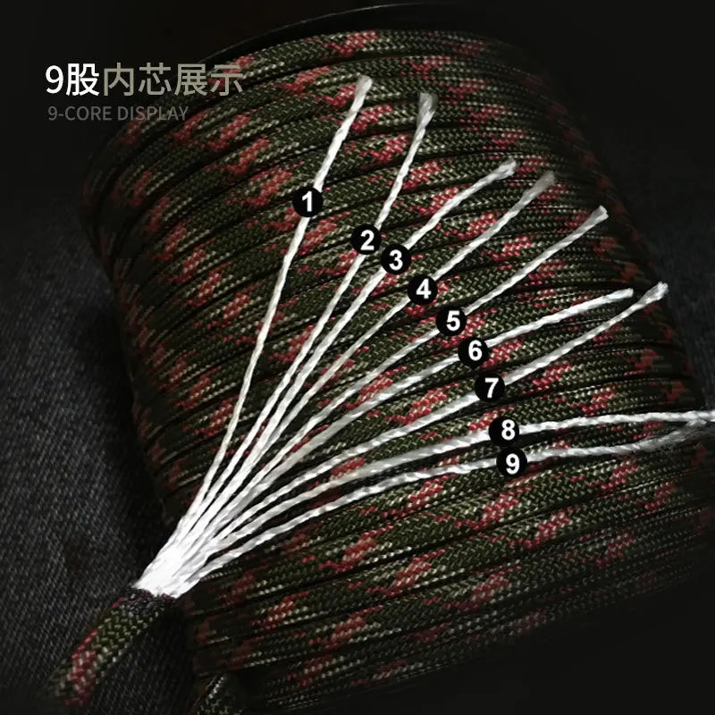 100M 550 Military Standard 9-Core Paracord Rope 4mm Outdoor Parachute Cord Survival Umbrella Tent Lanyard Strap Beauty World Shop